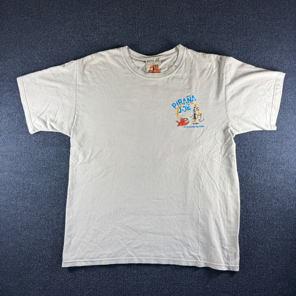 Pirana Joe Paradise Island Graphic T-Shirt Gray Mens Large Short Sleeve Cotton
